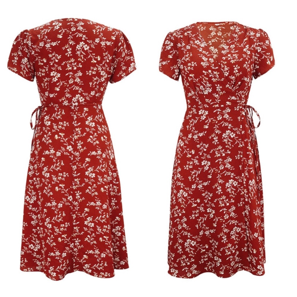 Dusty Pink Floral Wrap Midi Dress - Picture 10 of 16